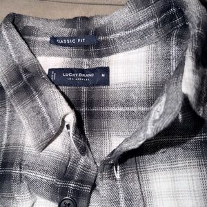 Lucky Brand Men's Black and White Plaid Button Down Shirt